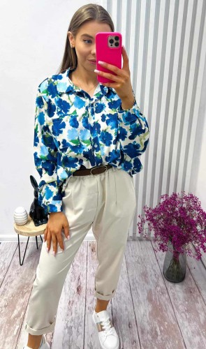 SPODNIE MATERIAŁOWE ECRU