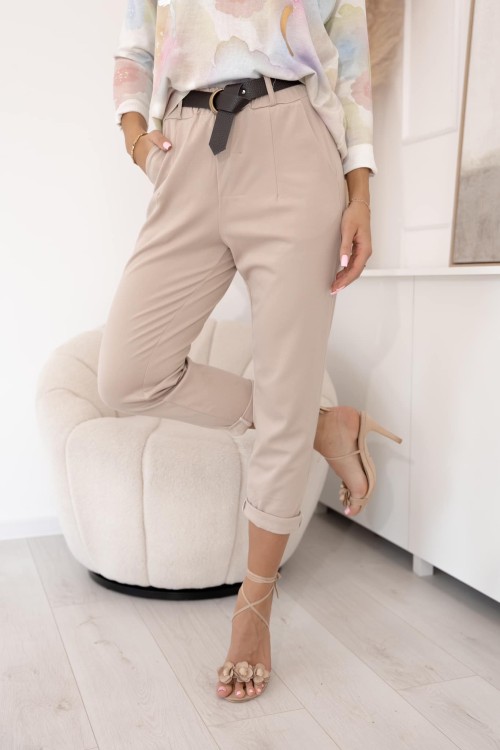 SPODNIE MATERIAŁOWE ECRU