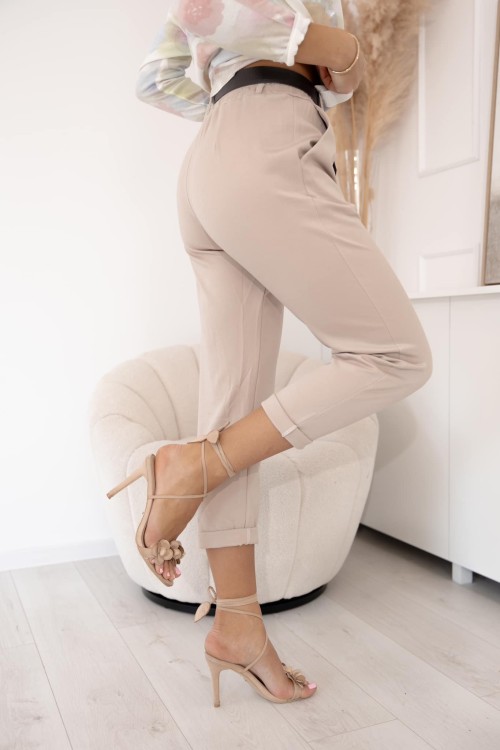 SPODNIE MATERIAŁOWE ECRU