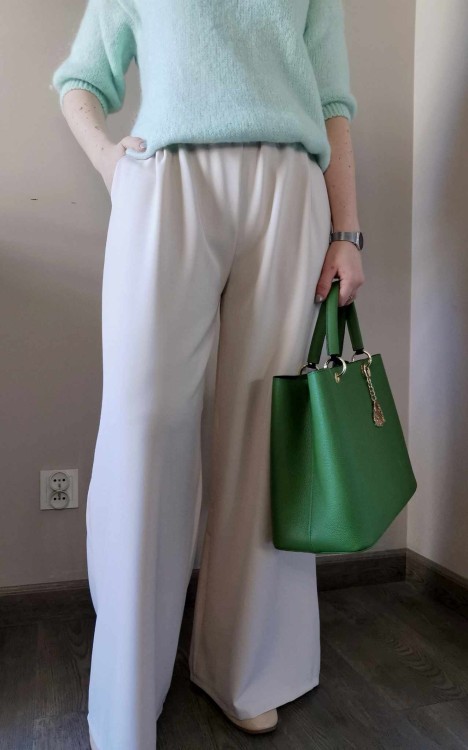 SPODNIE SZEROKIE ECRU