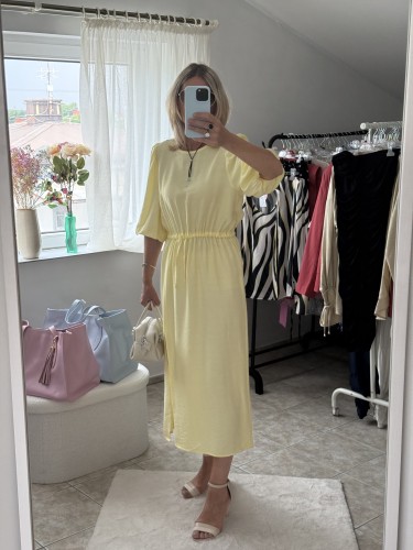 Terrastyll sukienka żółta, elegancka sukienka na komunię, elegancka sukienka na wesele, elegancka sukienka na chrzciny, sukienka na większy rozmiar, elegancka wiskozowa sukienka na lato