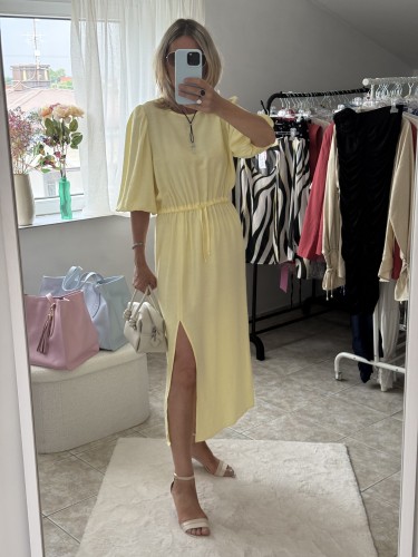 Terrastyll sukienka żółta, elegancka sukienka na komunię, elegancka sukienka na wesele, elegancka sukienka na chrzciny, sukienka na większy rozmiar, elegancka wiskozowa sukienka na lato