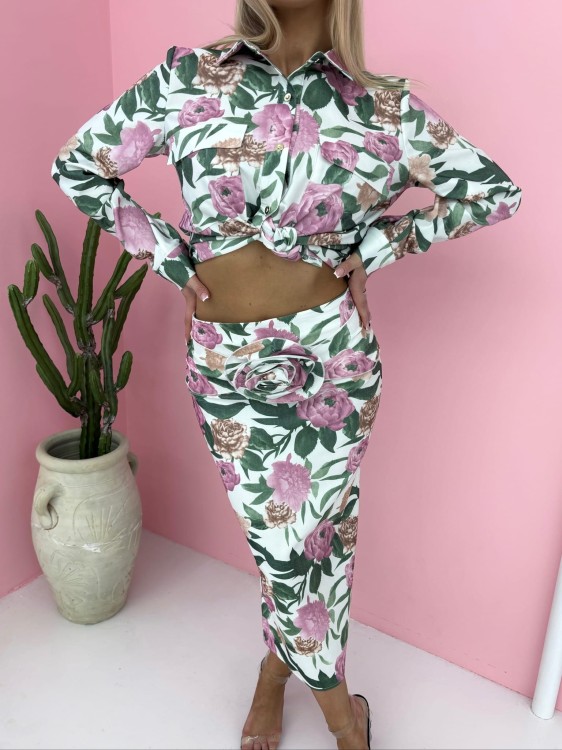 KOMPLET JEANSOWY KWIATY