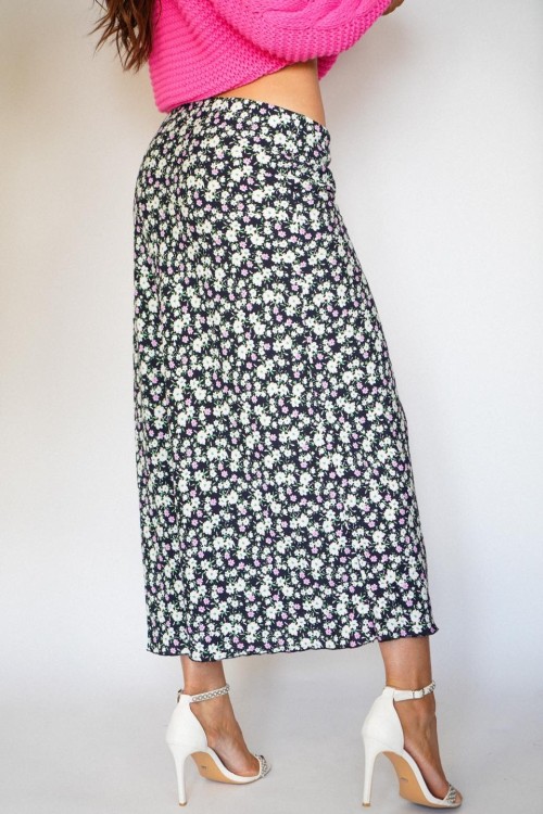 SPÓDNICA czarna kwiaty