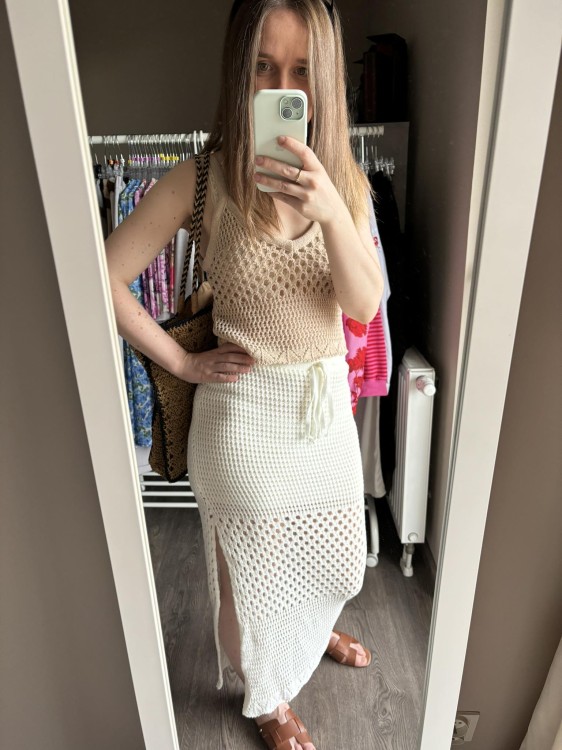 SPÓDNICA ażurowa śmietankowa