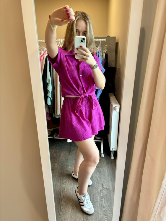 KOMPLET MUŚLINOWY fuksja