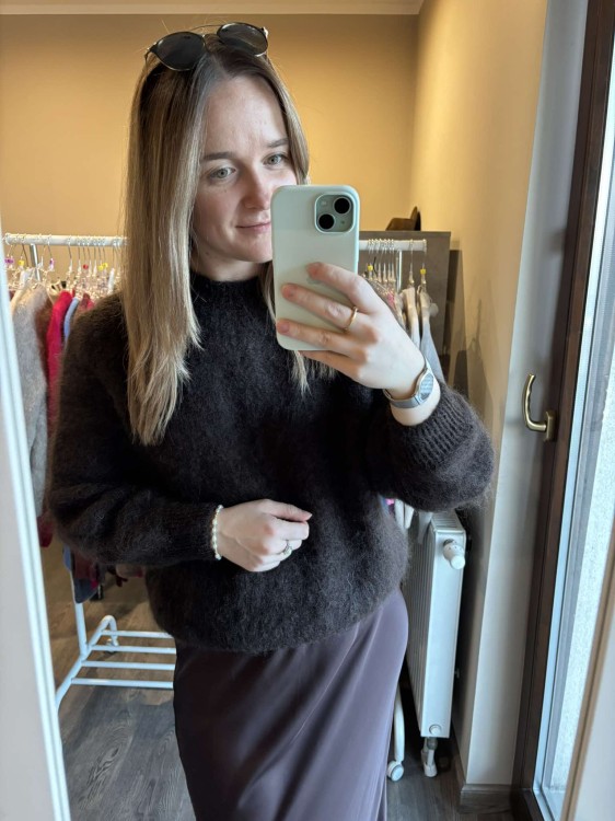 sweter, kid moher, sweter kid moher, kid mohair, mohair, sweter moherowy, czekolada, czekoladowy sweter, sweter czekoladowy