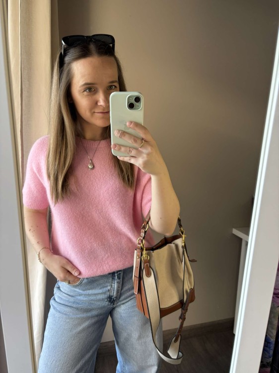 sweter baby alpaka, sweter baby alpaca, sweter baby alpaka różowy, sweter baby alpaka z krótkim rękawem, sweter z krótkim rękawem, różowy sweter, sweter różowy, sweter baby alpaca różowy, sweter baby alpaka róż, sweter baby alpaca róż