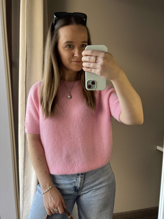 sweter baby alpaka, sweter baby alpaca, sweter baby alpaka różowy, sweter baby alpaka z krótkim rękawem, sweter z krótkim rękawem, różowy sweter, sweter różowy, sweter baby alpaca różowy, sweter baby alpaka róż, sweter baby alpaca róż