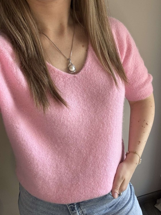 sweter baby alpaka, sweter baby alpaca, sweter baby alpaka różowy, sweter baby alpaka z krótkim rękawem, sweter z krótkim rękawem, różowy sweter, sweter różowy, sweter baby alpaca różowy, sweter baby alpaka róż, sweter baby alpaca róż