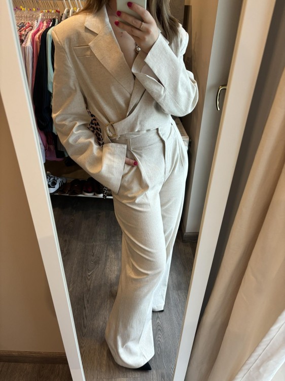 spodnie szerokie la milla, garnitur la milla, szerokie spodnie la milla beżowe, garnitur la milla beżowy, szerokie spodnie la milla, szerokie spodnie lniane la milla, spodnie damskie lniane