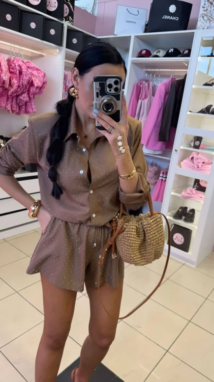 komplet koszula spodenki bling bling la milla, komplet bling bling la milla, komplet la milla, komplet cyrkonie la milla, komplet na lato czekoladowy la milla, komplet karmelowy la milla