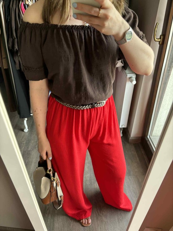 spodnie damskie wiskozowe, spodnie na lato, spodnie wiskozowe, luźne spodnie damskie, spodnie damskie czerwone