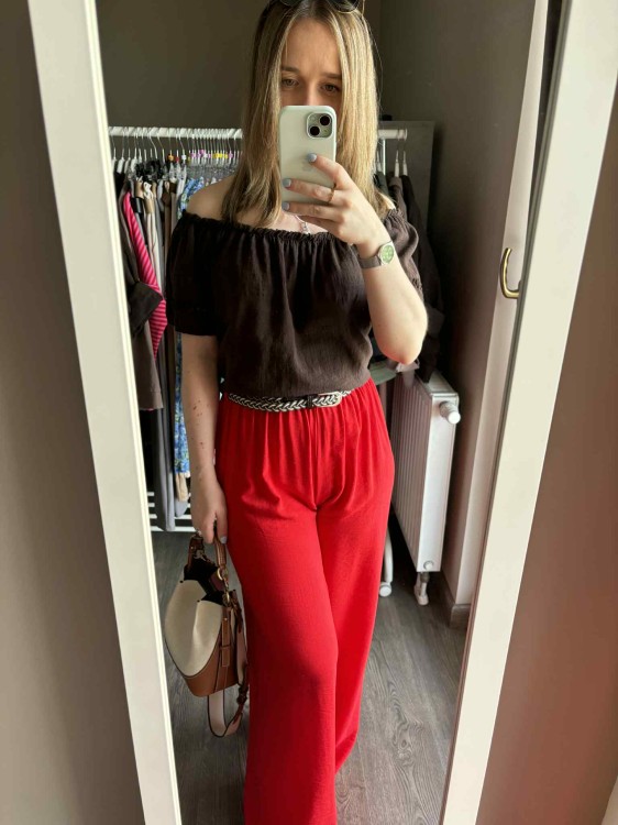 spodnie damskie wiskozowe, spodnie na lato, spodnie wiskozowe, luźne spodnie damskie, spodnie damskie czerwone