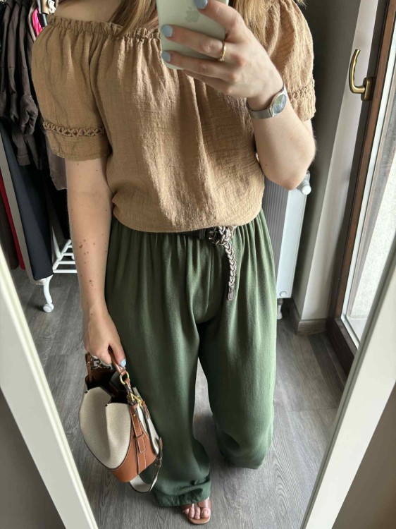 spodnie damskie wiskozowe, spodnie na lato, spodnie wiskozowe, luźne spodnie damskie, spodnie damskie khaki