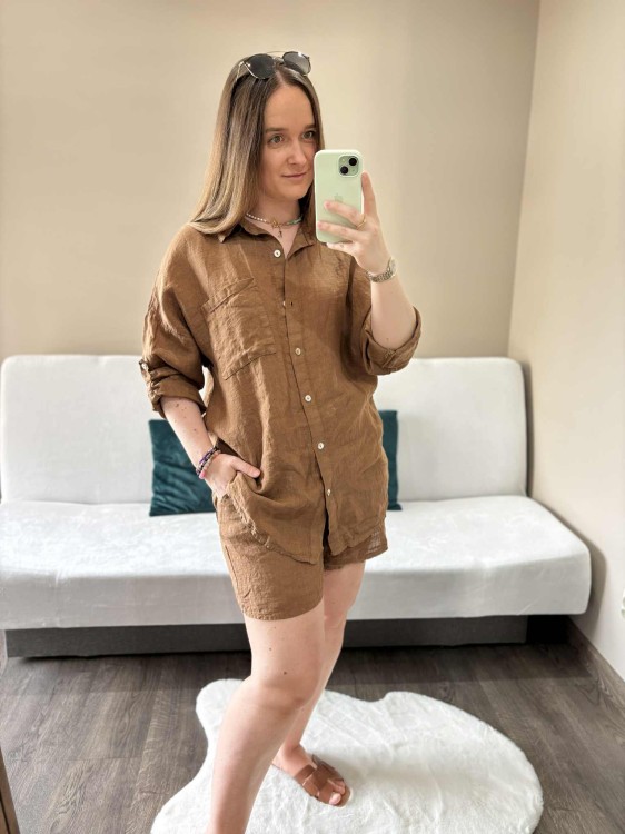 komplet-lniany-czekoladowy-komplet-len-na-lato-2.jpgkomplet len czekoladowy, len, lniany, komplet lniany czekoladowy, komplet na lato, koszula lniana, spodenki lniane, komplet damski lniany, komplet na lato czekoladowy