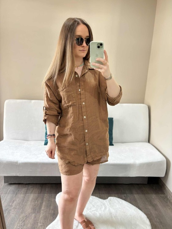 komplet-lniany-czekoladowy-komplet-len-na-lato-7.jpgkomplet len czekoladowy, len, lniany, komplet lniany czekoladowy, komplet na lato, koszula lniana, spodenki lniane, komplet damski lniany, komplet na lato czekoladowy