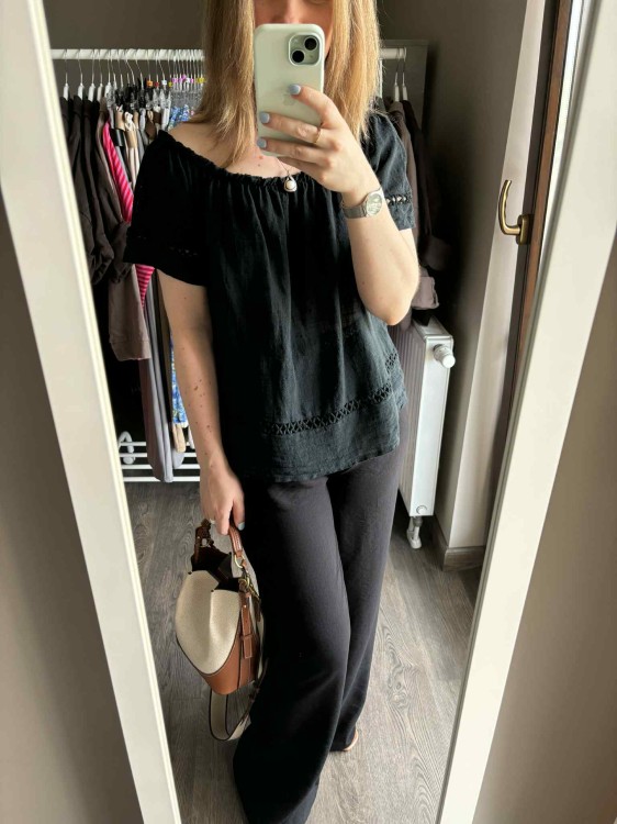 bluzka hiszpanka czarna, bluzka hiszpanka bawełniana, bluzka boho na lato, bluzka damska hiszpanka, letnia bluzka z odkrytymi ramionami, bawełniana bluzka damska