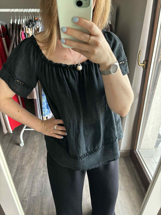 bluzka hiszpanka czarna, bluzka hiszpanka bawełniana, bluzka boho na lato, bluzka damska hiszpanka, letnia bluzka z odkrytymi ramionami, bawełniana bluzka damska