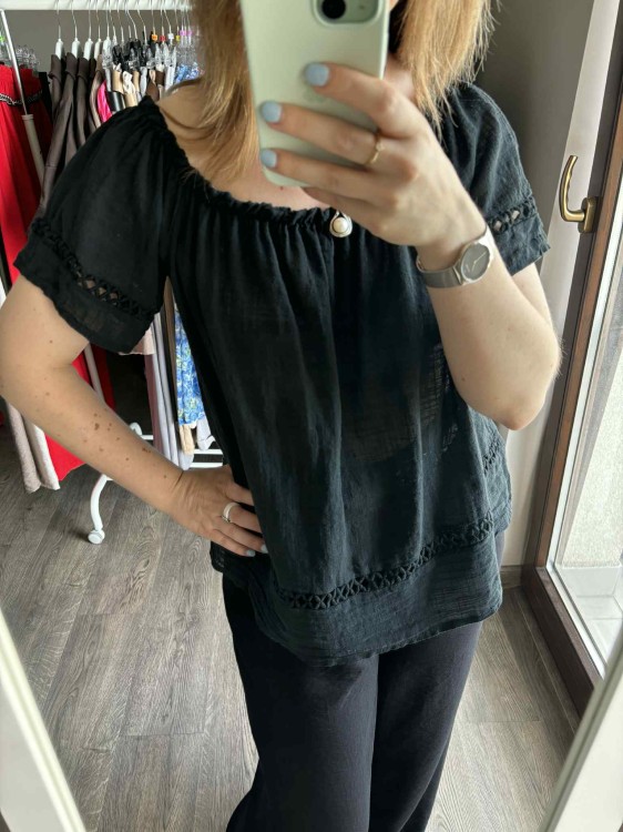 bluzka hiszpanka czarna, bluzka hiszpanka bawełniana, bluzka boho na lato, bluzka damska hiszpanka, letnia bluzka z odkrytymi ramionami, bawełniana bluzka damska