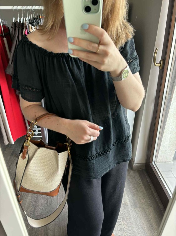 bluzka hiszpanka czarna, bluzka hiszpanka bawełniana, bluzka boho na lato, bluzka damska hiszpanka, letnia bluzka z odkrytymi ramionami, bawełniana bluzka damska