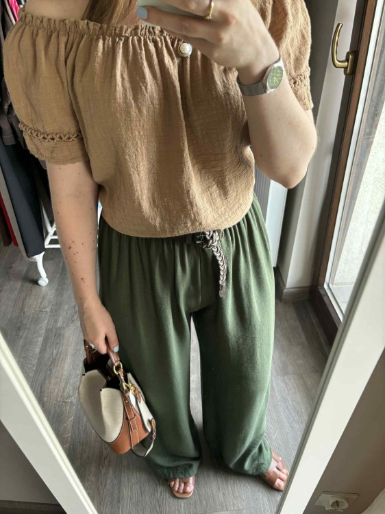 bluzka hiszpanka karmelowa, bluzka hiszpanka bawełniana, bluzka boho na lato, bluzka damska hiszpanka, letnia bluzka z odkrytymi ramionami, bawełniana bluzka damska