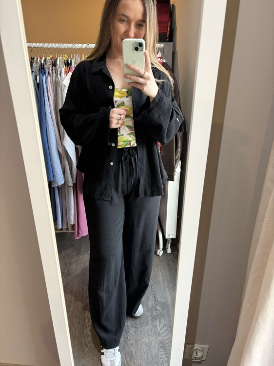 komplet damski wiskozowy, komplet damski wiskoza, komplet na lato, wiskozowy komplet, lekki komplet czarny