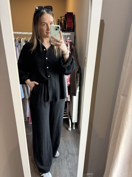 komplet damski wiskozowy, komplet damski wiskoza, komplet na lato, wiskozowy komplet, lekki komplet czarny