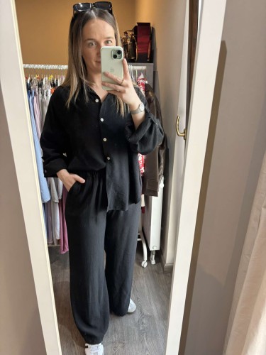 komplet damski wiskozowy, komplet damski wiskoza, komplet na lato, wiskozowy komplet, lekki komplet czarny