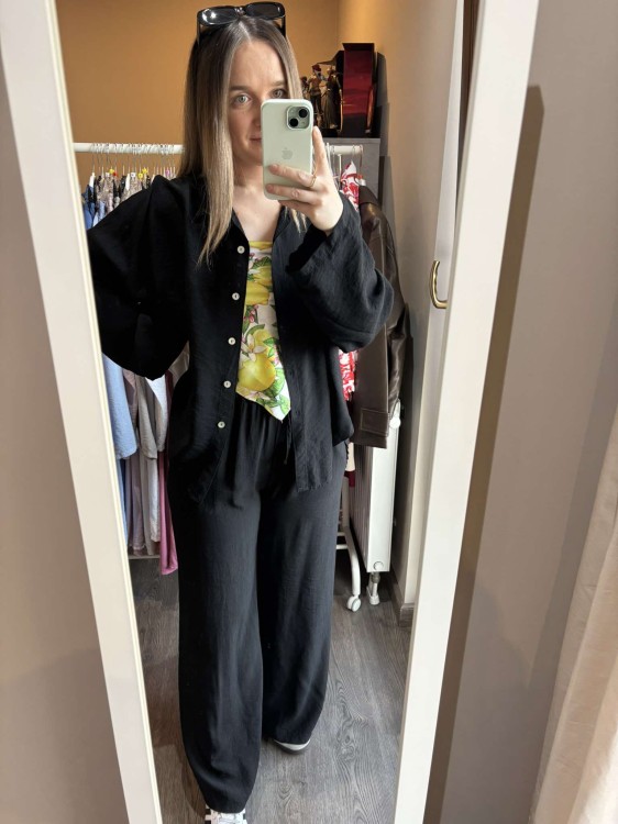 komplet damski wiskozowy, komplet damski wiskoza, komplet na lato, wiskozowy komplet, lekki komplet czarny