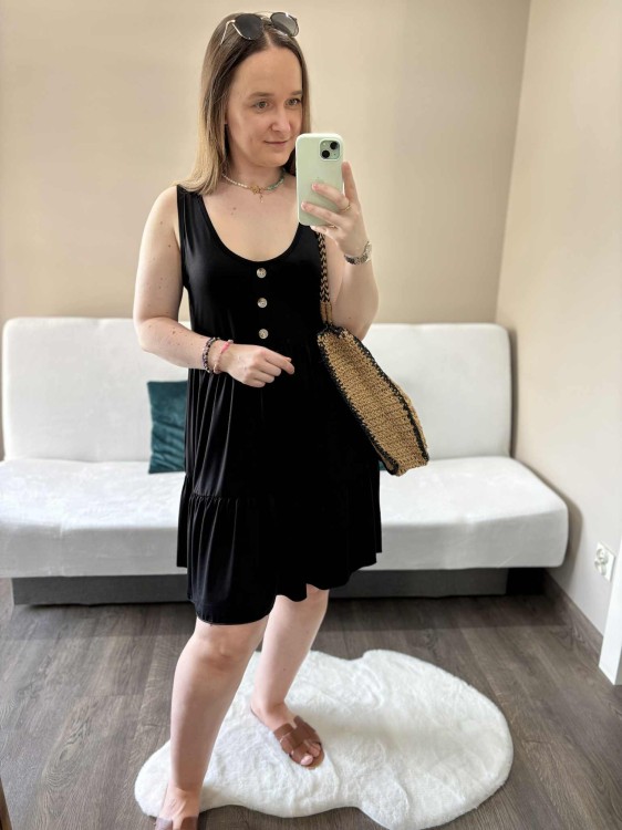 sukienka lyocell, sukienka na lato, zwiewna sukienka, sukienka baby doll, sukienka damska, sukienka na plażę, przewiewna sukienka czarna, sukienka z kieszeniami