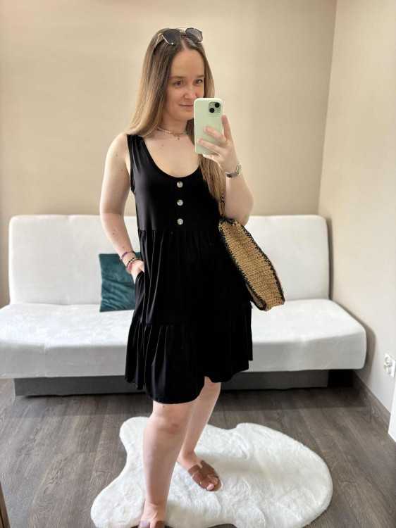 sukienka lyocell, sukienka na lato, zwiewna sukienka, sukienka baby doll, sukienka damska, sukienka na plażę, przewiewna sukienka czarna, sukienka z kieszeniami