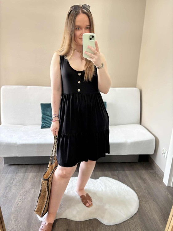 sukienka lyocell, sukienka na lato, zwiewna sukienka, sukienka baby doll, sukienka damska, sukienka na plażę, przewiewna sukienka czarna, sukienka z kieszeniami