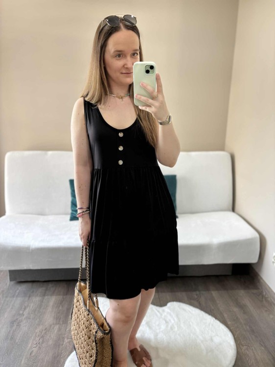 sukienka lyocell, sukienka na lato, zwiewna sukienka, sukienka baby doll, sukienka damska, sukienka na plażę, przewiewna sukienka czarna, sukienka z kieszeniami