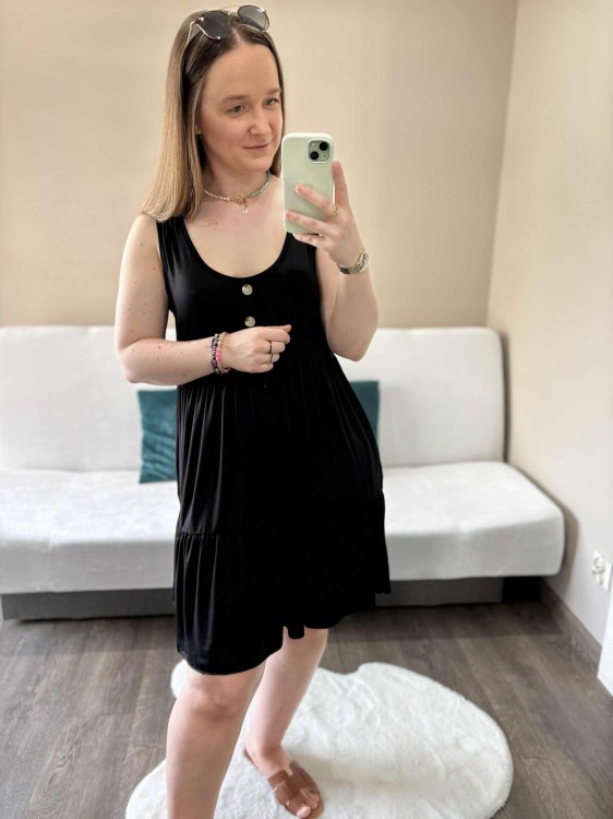 sukienka lyocell, sukienka na lato, zwiewna sukienka, sukienka baby doll, sukienka damska, sukienka na plażę, przewiewna sukienka czarna, sukienka z kieszeniami