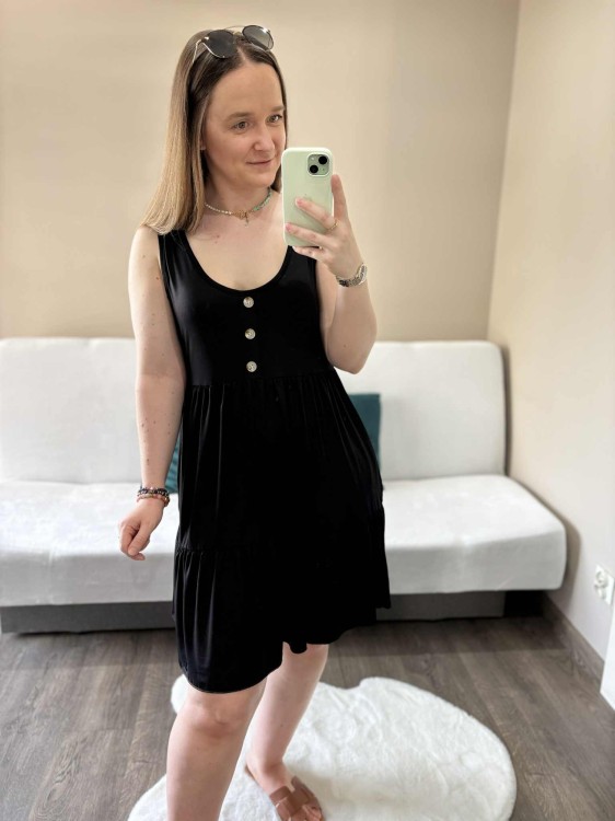 sukienka lyocell, sukienka na lato, zwiewna sukienka, sukienka baby doll, sukienka damska, sukienka na plażę, przewiewna sukienka czarna, sukienka z kieszeniami