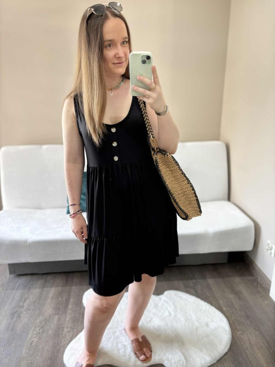 sukienka lyocell, sukienka na lato, zwiewna sukienka, sukienka baby doll, sukienka damska, sukienka na plażę, przewiewna sukienka czarna, sukienka z kieszeniami