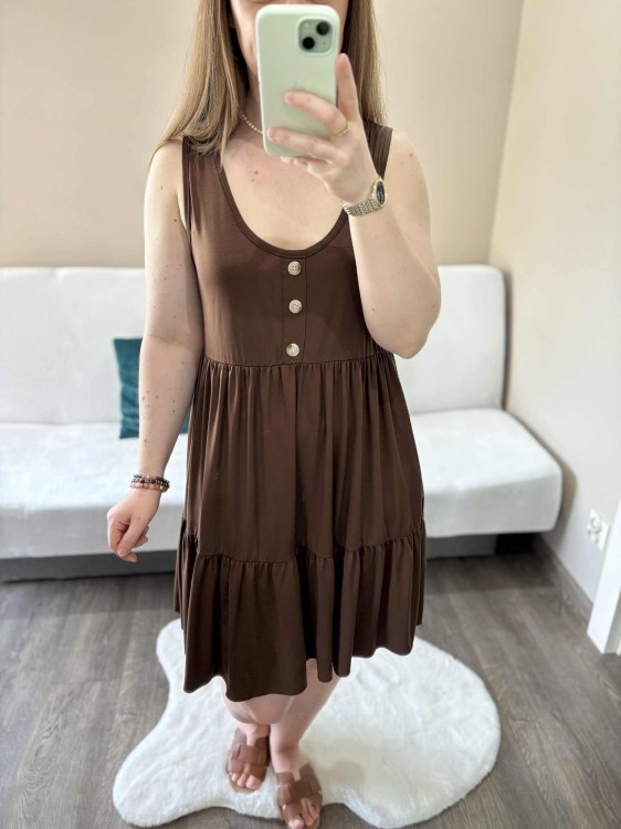 sukienka lyocell, sukienka na lato, zwiewna sukienka, sukienka baby doll, sukienka damska, sukienka na plażę, przewiewna sukienka czekoladowa, sukienka z kieszeniami