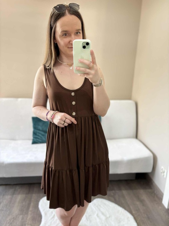 sukienka lyocell, sukienka na lato, zwiewna sukienka, sukienka baby doll, sukienka damska, sukienka na plażę, przewiewna sukienka czekoladowa, sukienka z kieszeniami