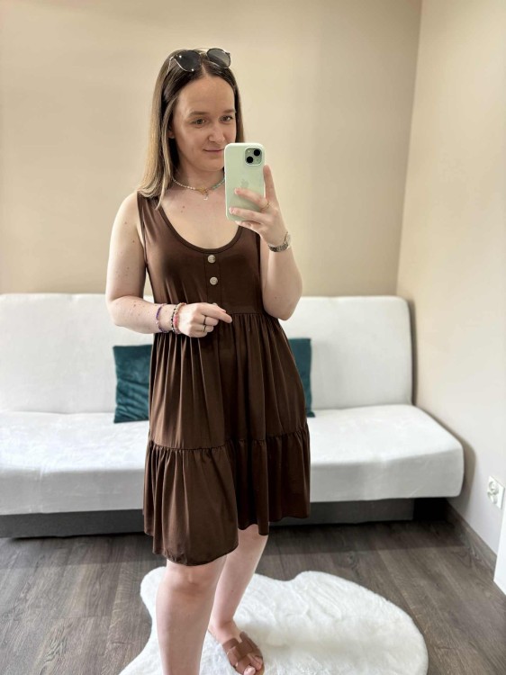sukienka lyocell, sukienka na lato, zwiewna sukienka, sukienka baby doll, sukienka damska, sukienka na plażę, przewiewna sukienka czekoladowa, sukienka z kieszeniami