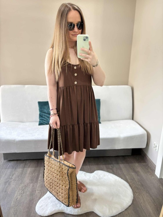 sukienka lyocell, sukienka na lato, zwiewna sukienka, sukienka baby doll, sukienka damska, sukienka na plażę, przewiewna sukienka czekoladowa, sukienka z kieszeniami