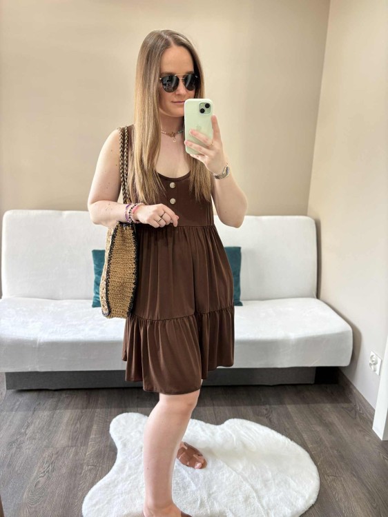 sukienka lyocell, sukienka na lato, zwiewna sukienka, sukienka baby doll, sukienka damska, sukienka na plażę, przewiewna sukienka czekoladowa, sukienka z kieszeniami