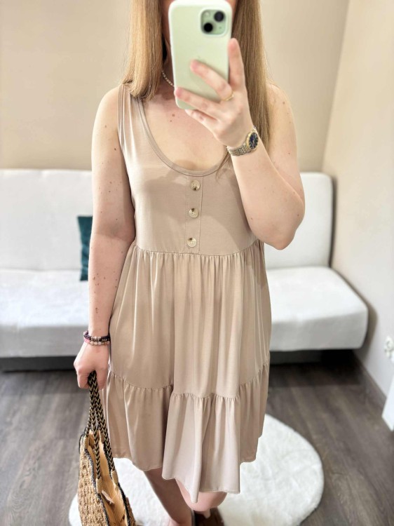 sukienka lyocell, sukienka na lato, zwiewna sukienka, sukienka baby doll, sukienka damska, sukienka na plażę, przewiewna sukienka beżowa, sukienka z kieszeniami