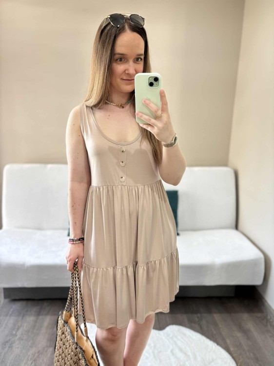 sukienka lyocell, sukienka na lato, zwiewna sukienka, sukienka baby doll, sukienka damska, sukienka na plażę, przewiewna sukienka beżowa, sukienka z kieszeniami