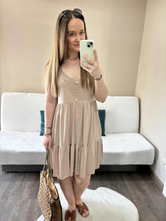 sukienka lyocell, sukienka na lato, zwiewna sukienka, sukienka baby doll, sukienka damska, sukienka na plażę, przewiewna sukienka beżowa, sukienka z kieszeniami