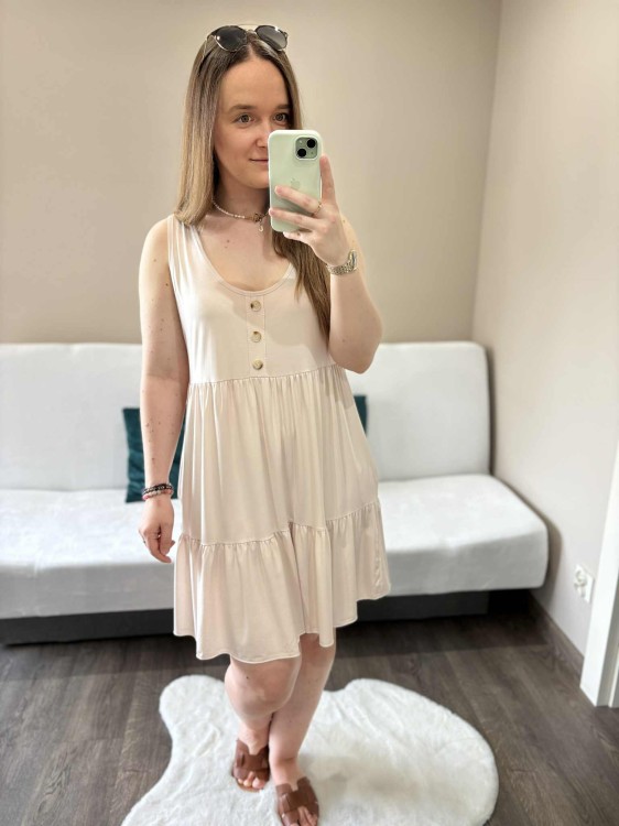 sukienka lyocell, sukienka na lato, zwiewna sukienka, sukienka baby doll, sukienka damska, sukienka na plażę, przewiewna sukienka beżowa, sukienka z kieszeniami