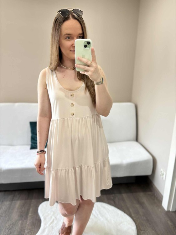 sukienka lyocell, sukienka na lato, zwiewna sukienka, sukienka baby doll, sukienka damska, sukienka na plażę, przewiewna sukienka beżowa, sukienka z kieszeniami