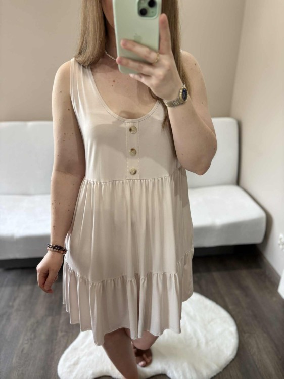 sukienka lyocell, sukienka na lato, zwiewna sukienka, sukienka baby doll, sukienka damska, sukienka na plażę, przewiewna sukienka beżowa, sukienka z kieszeniami