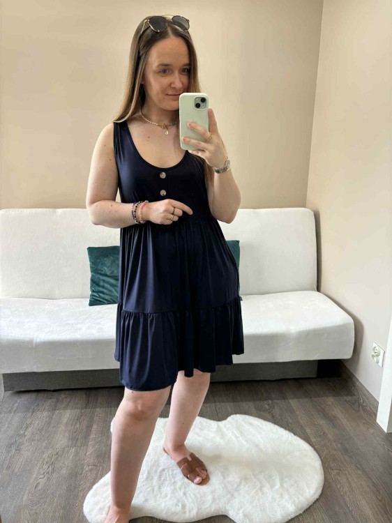 sukienka lyocell, sukienka na lato, zwiewna sukienka, sukienka baby doll, sukienka damska, sukienka na plażę, przewiewna sukienka granatowa, sukienka z kieszeniami