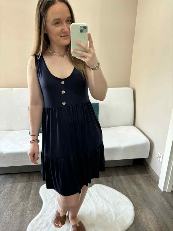 sukienka lyocell, sukienka na lato, zwiewna sukienka, sukienka baby doll, sukienka damska, sukienka na plażę, przewiewna sukienka granatowa, sukienka z kieszeniami